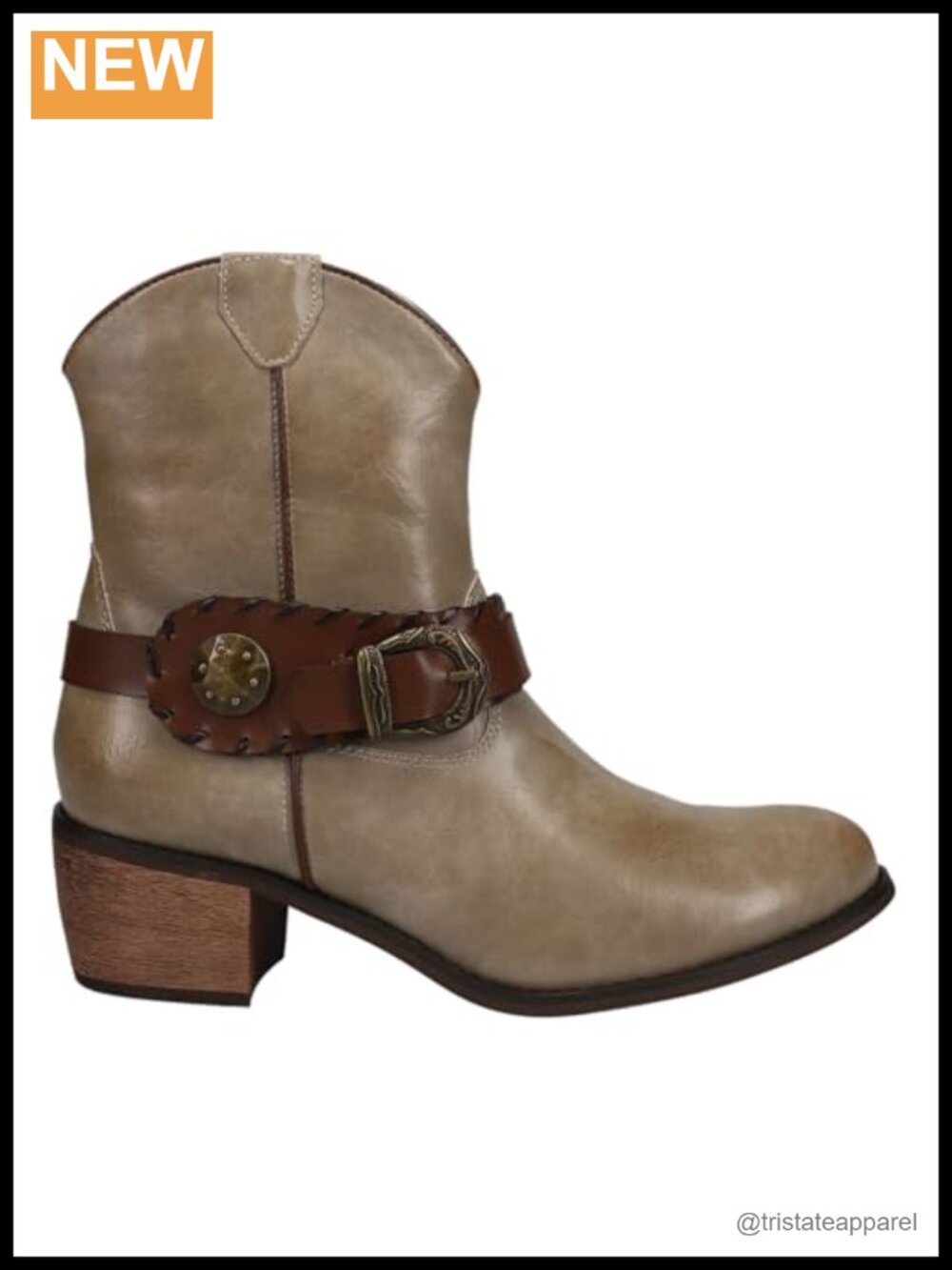 Women's Faux Leather Ankle Boots with Harness - Round Toe Block Heel